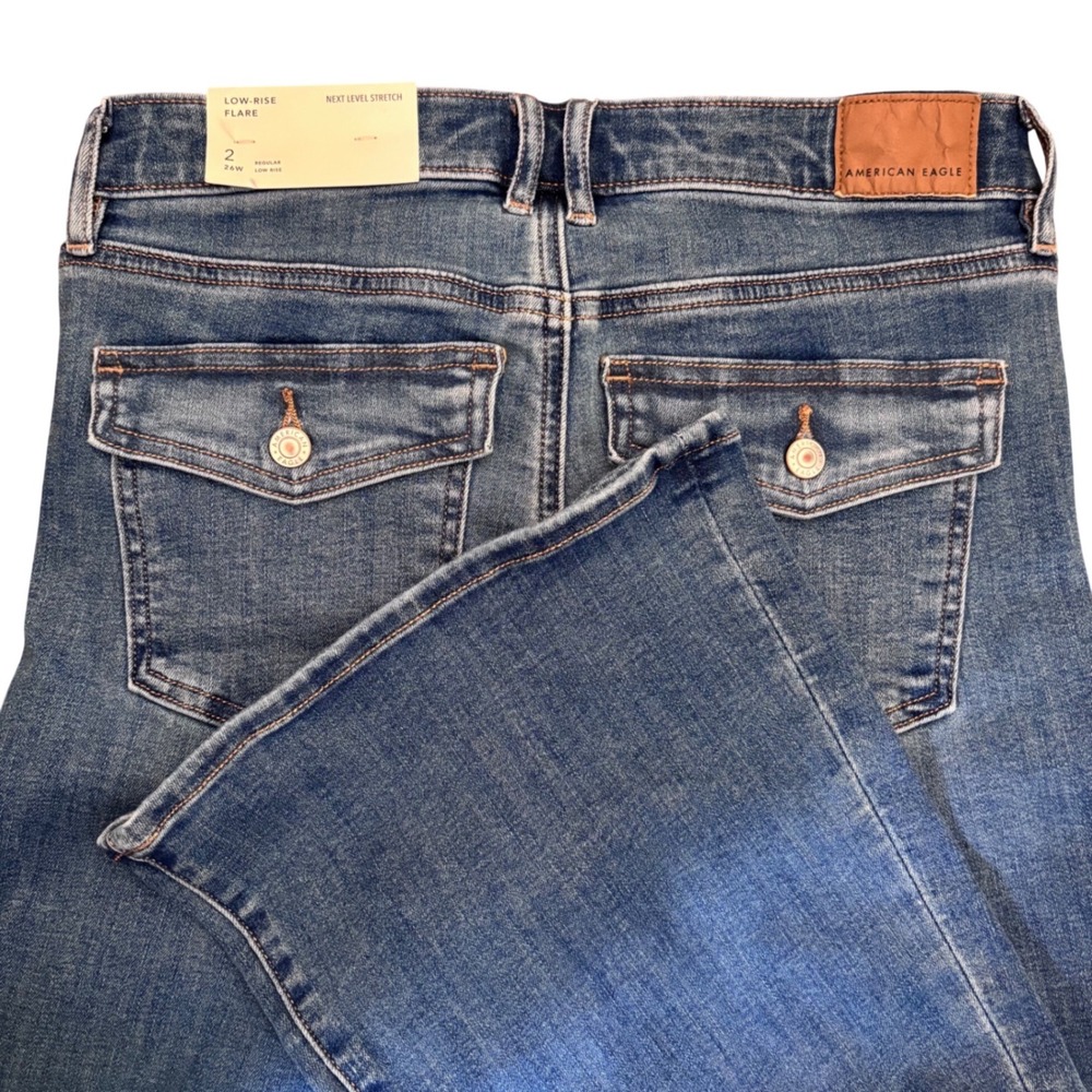 NWT Y2K American Eagle Womens 2 Blue Low Rise Indie Flare Denim Jeans Boho